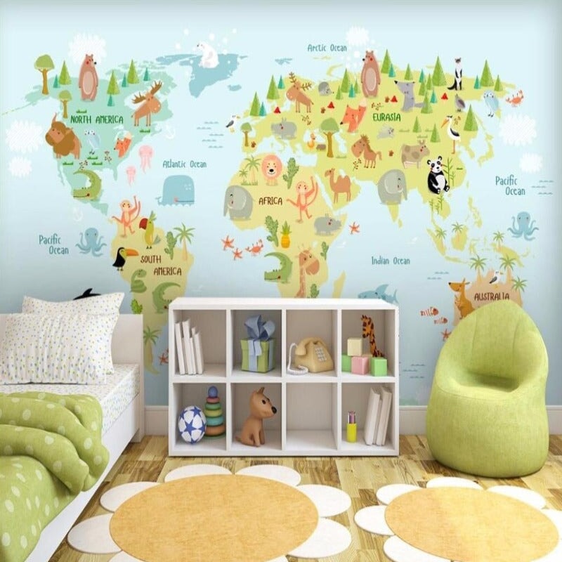 Papier Peint Carte du Monde Vert | Le Petit Intissé