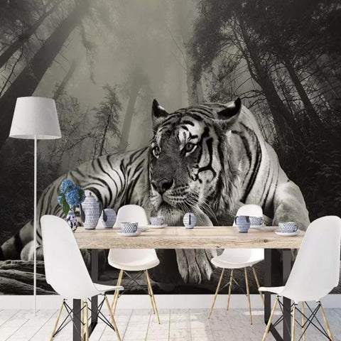 Papier Peint Tigre Géant Noir et Blanc | Le Petit Intissé