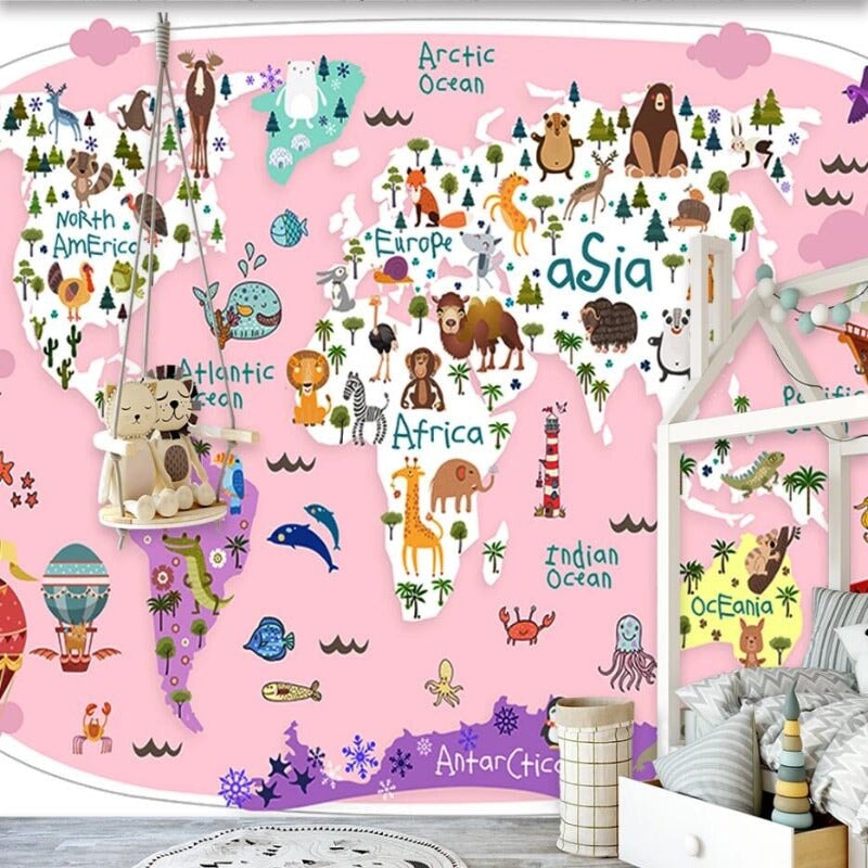 Papier Peint Mappemonde Rose | Le Petit Intissé