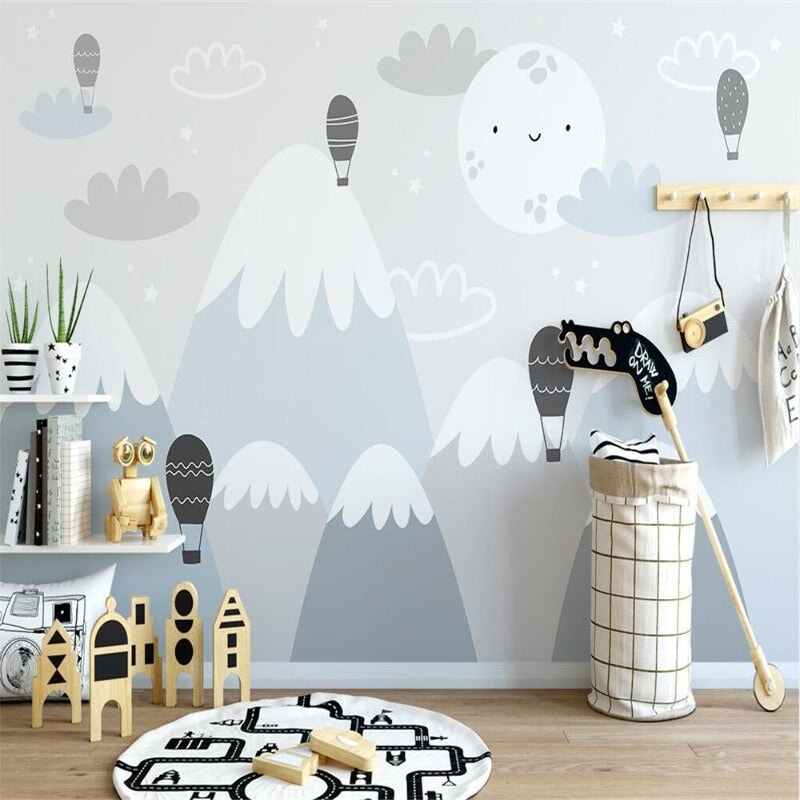 Papier Peint Bébé Classique <br/> Paysage Montagne Bleue