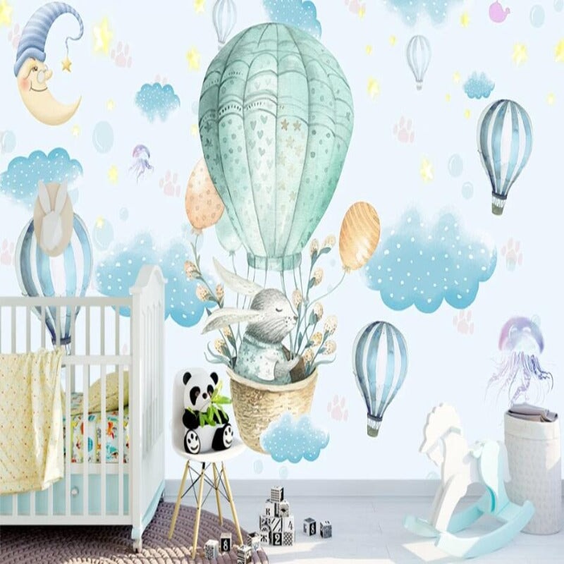 Papier Peint Bébé Classique <br/> Lapin Voyage et Sourire