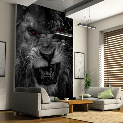 Panoramique Papier Peint Noir et Blanc Lion | Le Petit Intissé