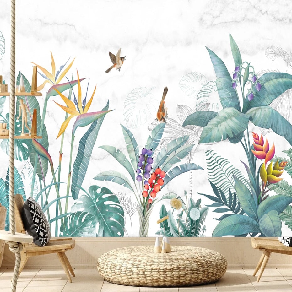 Papier Peint Tropical avec Oiseaux | Le Petit Intissé