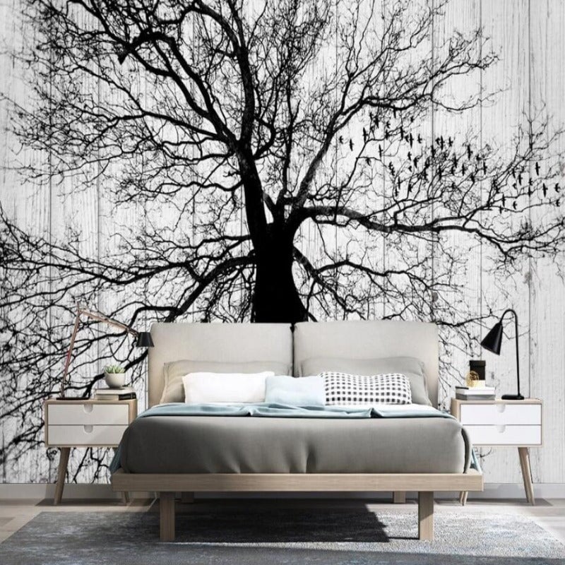 Papier Peint Panoramique Arbre Noir et Blanc | Le Petit Intissé