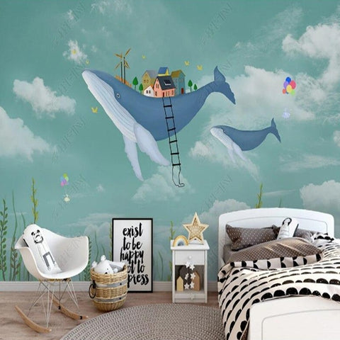Papier peint photo personnalisé tête de lit panoramique chambre enfant  paysage romantique les montgolfières