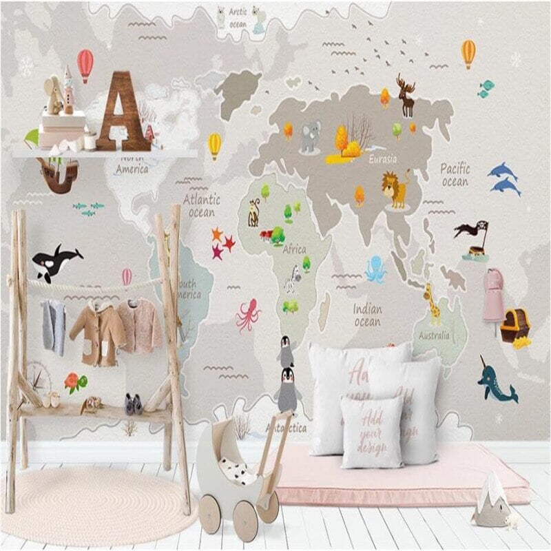 Papier Peint Carte du Monde <br/> Terre Grise