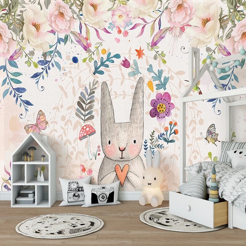 Papier Peint Lapin Fleur | Le Petit Intissé