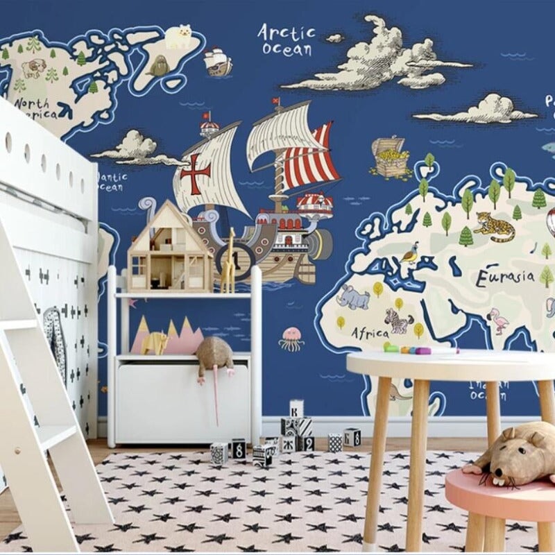 Papier Peint Mappemonde Carte | Le Petit Intissé