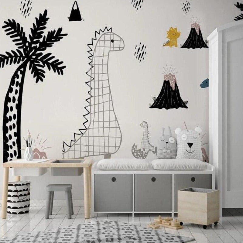 Papier Peint Dinosaure Noir et Blanc | Le Petit Intissé