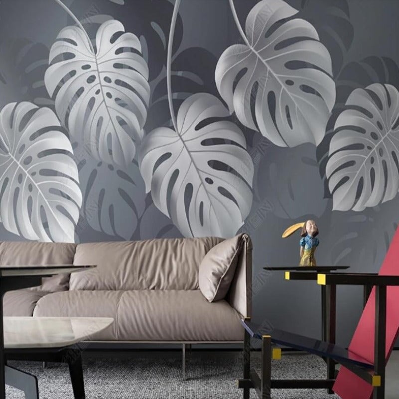 Papier Peint Feuillage Tropical Noir et Blanc | Le Petit Intissé