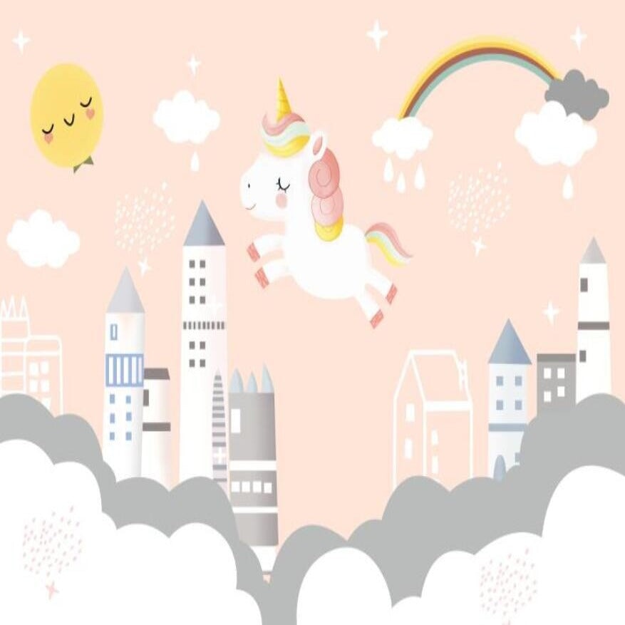 Papier Peint Licorne <br/> Dans les Nuages et Château