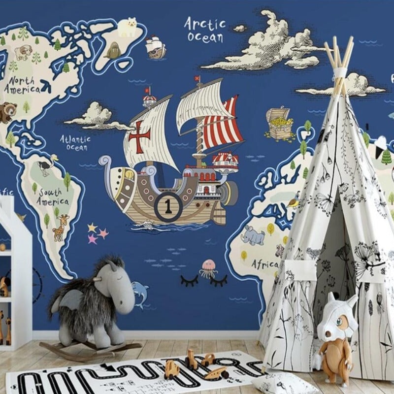 Papier Peint Mappemonde Carte | Le Petit Intissé