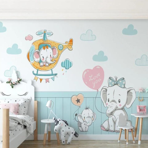 Papier peint chambre enfant Glissade sur éléphant