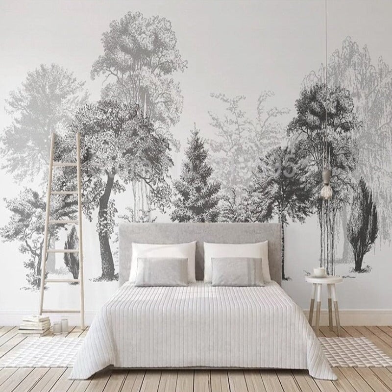 Papier Peint Forêt Noir et Blanc | Le Petit Intissé