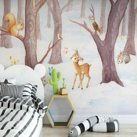 Papier peint enfant bois enchanté et ses animaux - Muralconcept