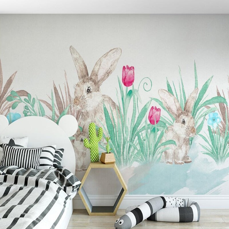 Papier Peint Animaux <br/> Lapin et Tulipe