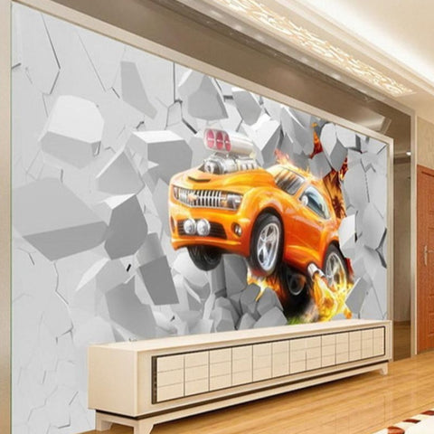 MGQSS 3D mural auto-adhésif papier peint voiture de sport voiture 3D  enfants chambre papier peint affiche photo papier peint garçon fille  chambre