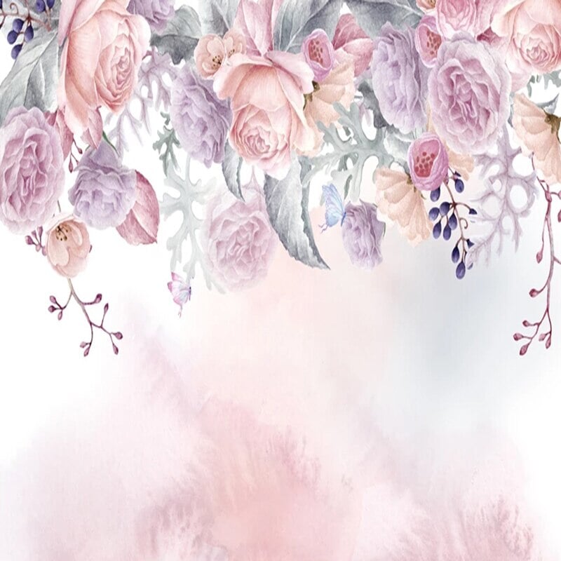 Papier Peint Fleur <br/> Vintage Rose et Violet