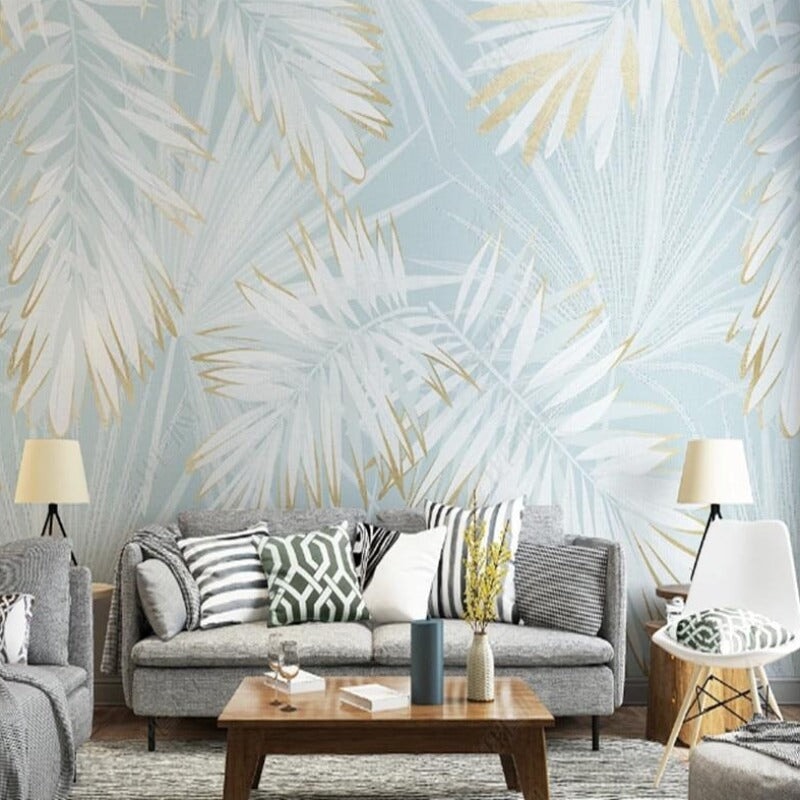 Papier Peint Tropicale Bleu et Blanc | Le Petit Intissé