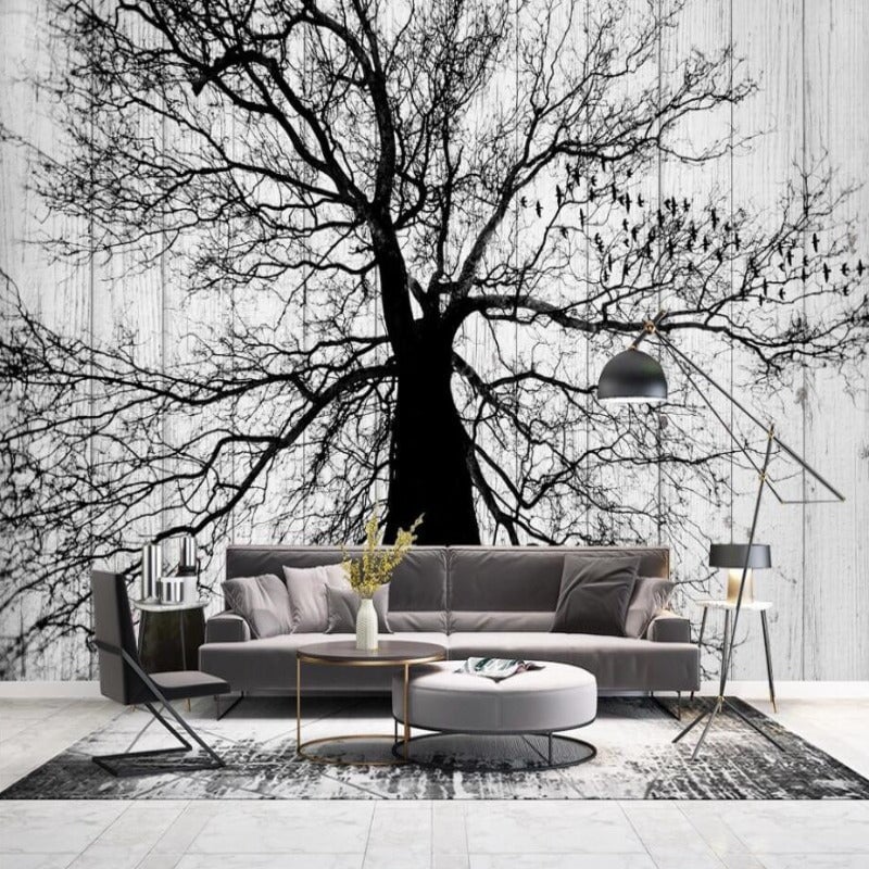 Papier Peint Panoramique Arbre Noir et Blanc | Le Petit Intissé