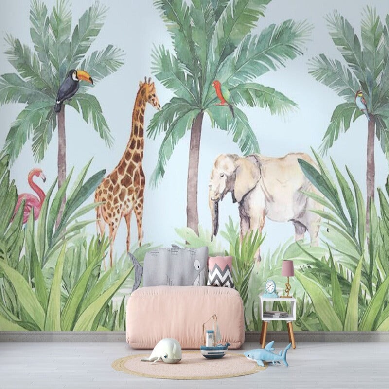 Papier Peint Animaux <br/> Eléphant & Girafe