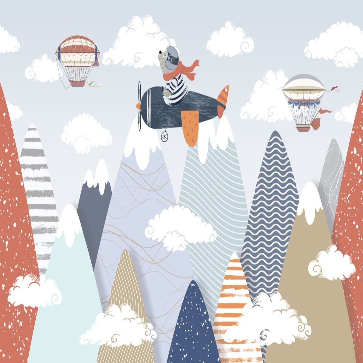 Papier Peint Bébé Classique <br/> Ours Pilote Avion