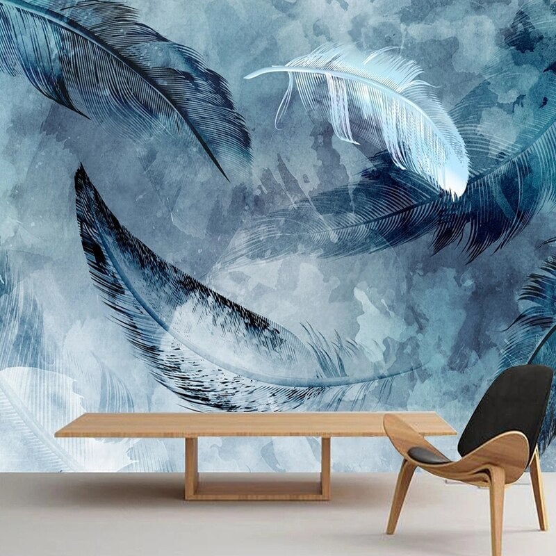 Papier Peint Plumes Bleu | Le Petit Intissé