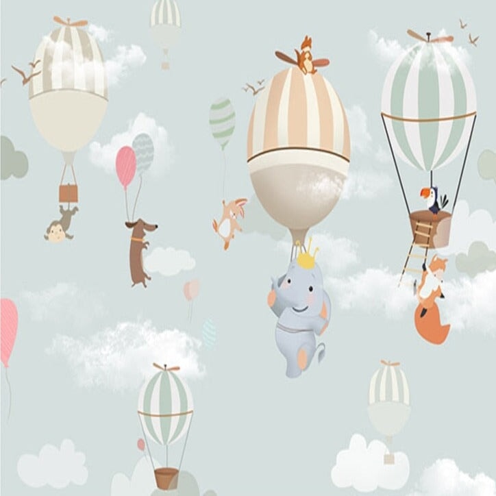 Papier Peint Bébé Classique <br/> Montgolfière et Douceur Animaux