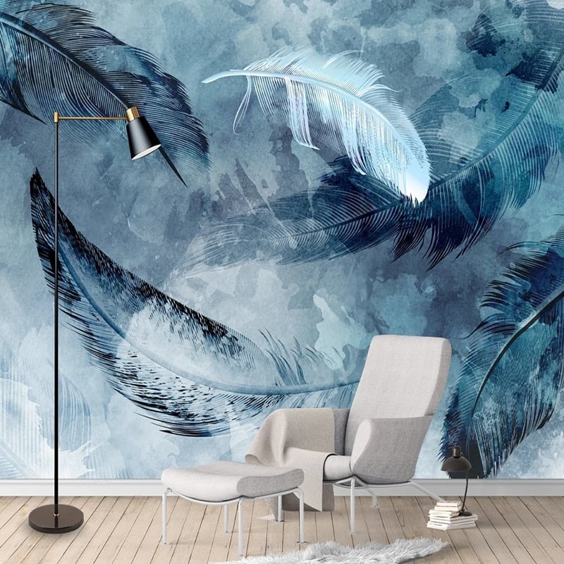 Papier Peint Plumes Bleu | Le Petit Intissé