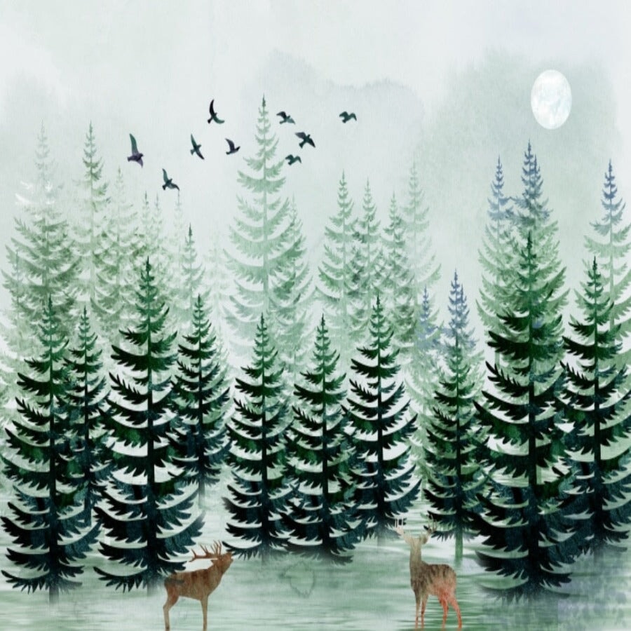 Papier Peint Bébé Classique <br/> Sapin Forêt Verte