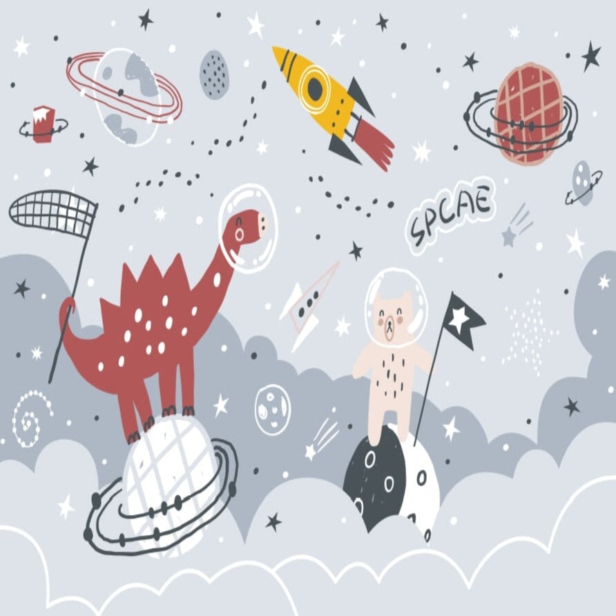 Papier Peint Espace <br/> Dino Rouge dans l'espace