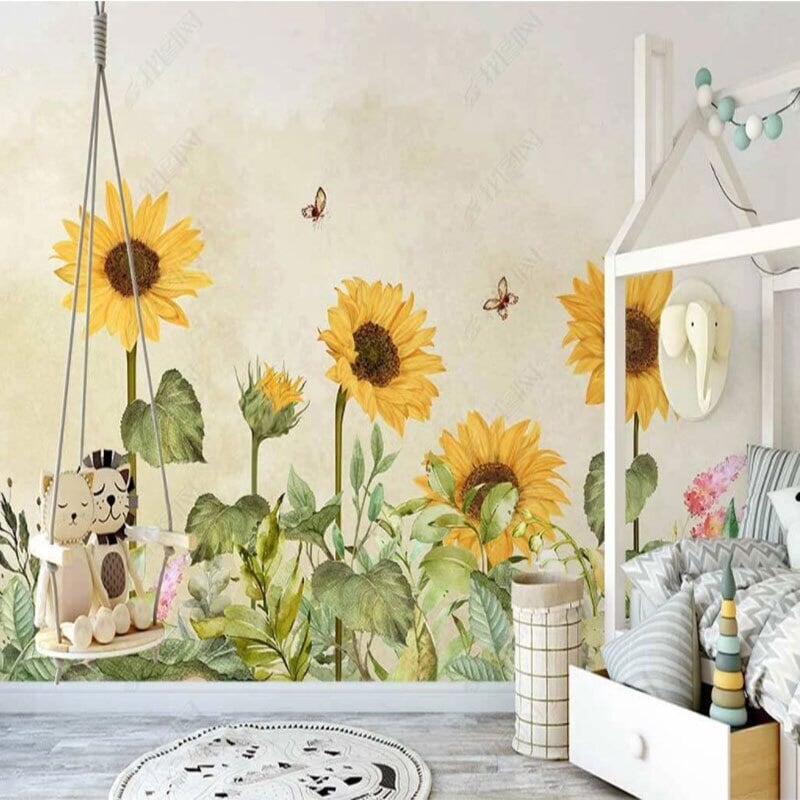 Papier Peint Fleur <br/> Tournesol Jaune et Délicatesse