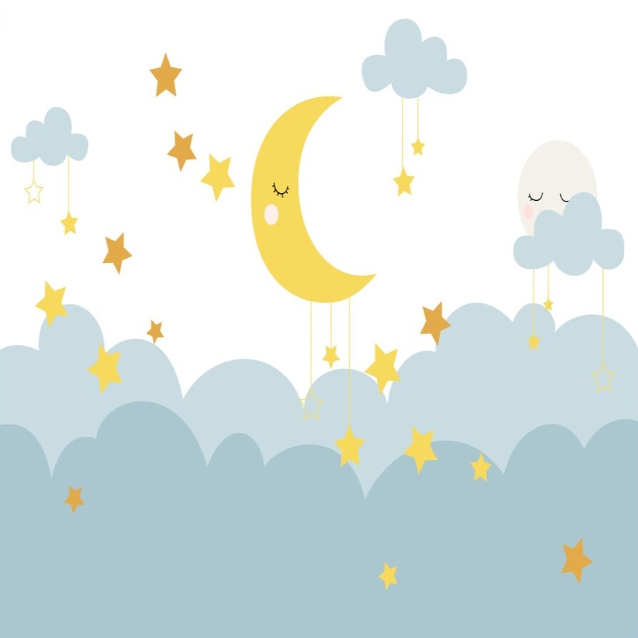 Papier Peint Etoile <br/> Croissant de Lune Endormie Garçon