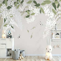 Thumbnail for Papier Peint Fleur <br/> Fleuri Blanc et Gris