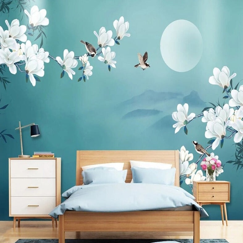 Papier Peint Panoramique Fleurs et Oiseaux | Le Petit Intissé