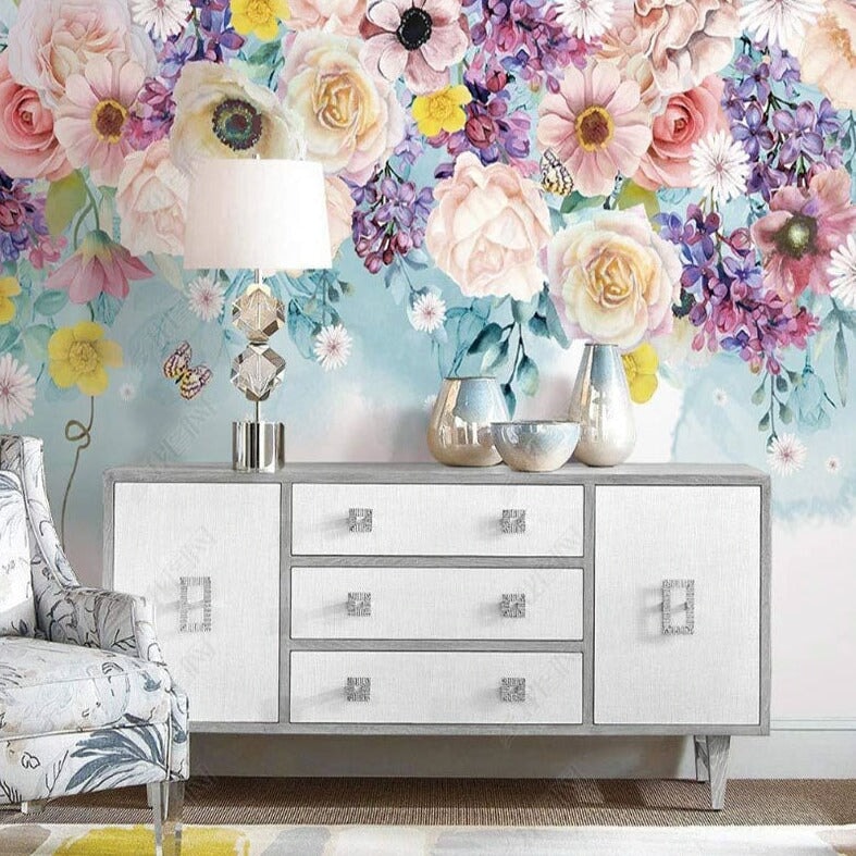 Papier Peint Fleuri Coloré | Le Petit Intissé