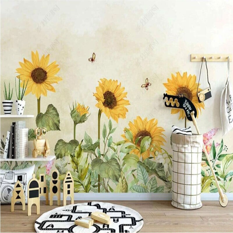 Papier Peint Fleur <br/> Tournesol Jaune et Délicatesse