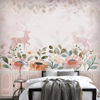 Thumbnail for Papier Peint Fille Classique <br/> Muret Fleur et Cerf Doux