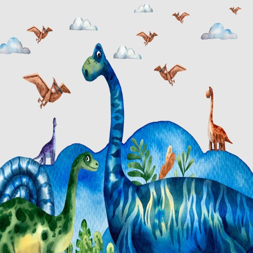 Papier Peint Dinosaure <br/> Bleu XXL