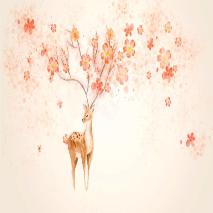 Papier Peint Animaux <br/> Cerf Couronne Petites Fleurs