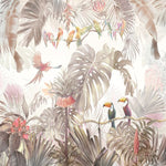 Papier Peint Tropical <br/> Beige et Oiseaux Colorés