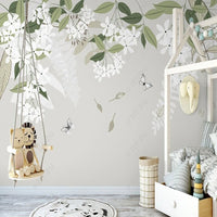 Thumbnail for Papier Peint Fleur <br/> Fleuri Blanc et Gris