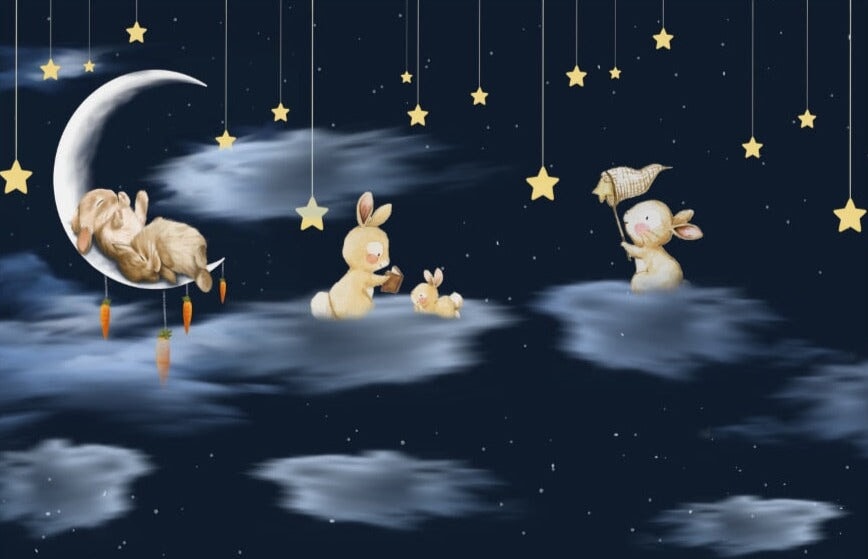 Papier Peint Bébé Classique <br/> Lapinou et Etoiles