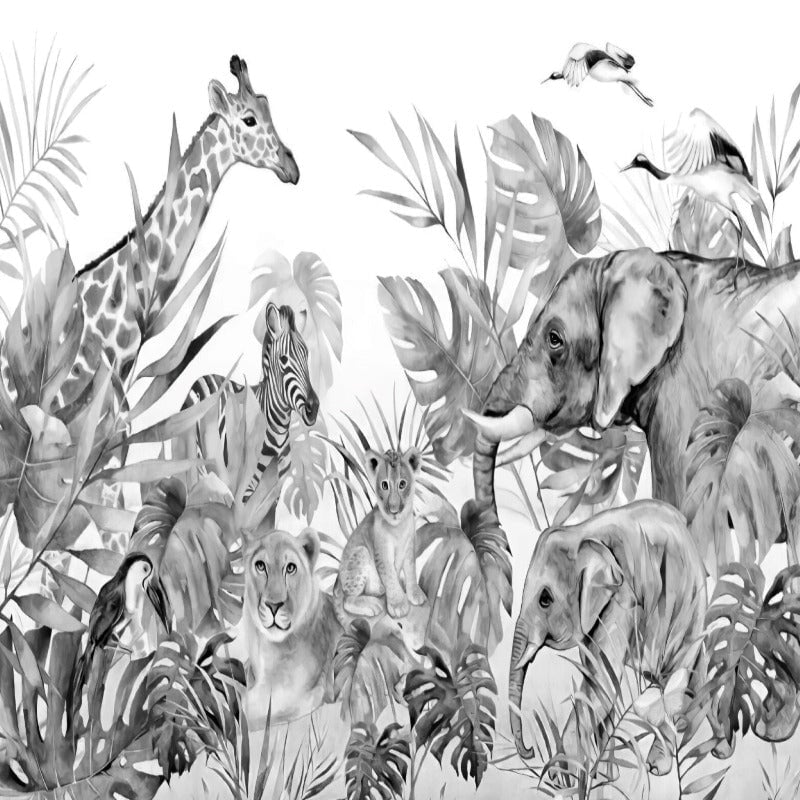 Papier Peint Panoramique Animaux Noir et Blanc | Le Petit Intissé