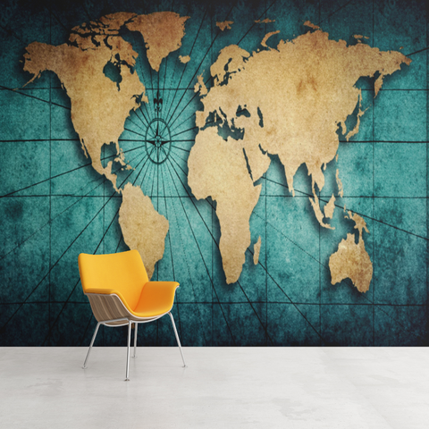 Papier peint mural mappemonde Carte du monde avec des drapeaux - TenStickers