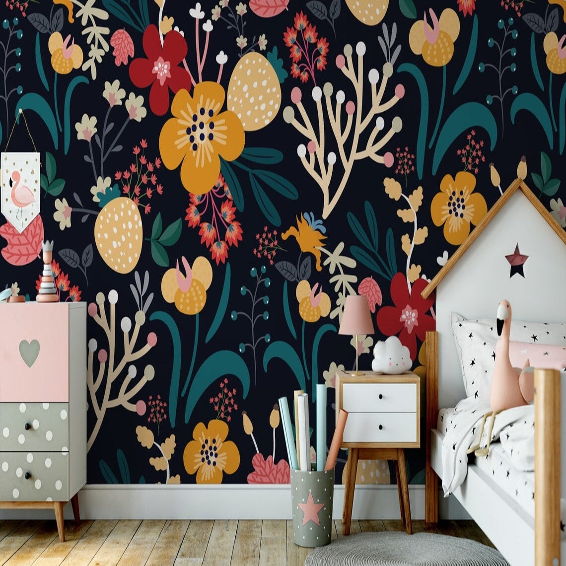 Papier Peint Fleur Bleu Marine | Le Petit Intissé