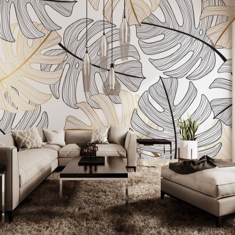 Papier Peint Tropical <br/> Feuille Prestige Noir et Or