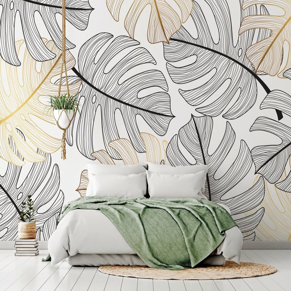 Papier Peint Tropical <br/> Feuille Prestige Noir et Or