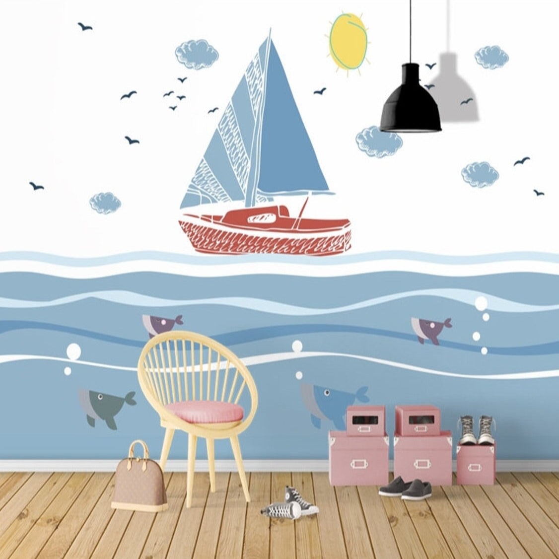 Papier Peint Marin <br/> Motif Bateau