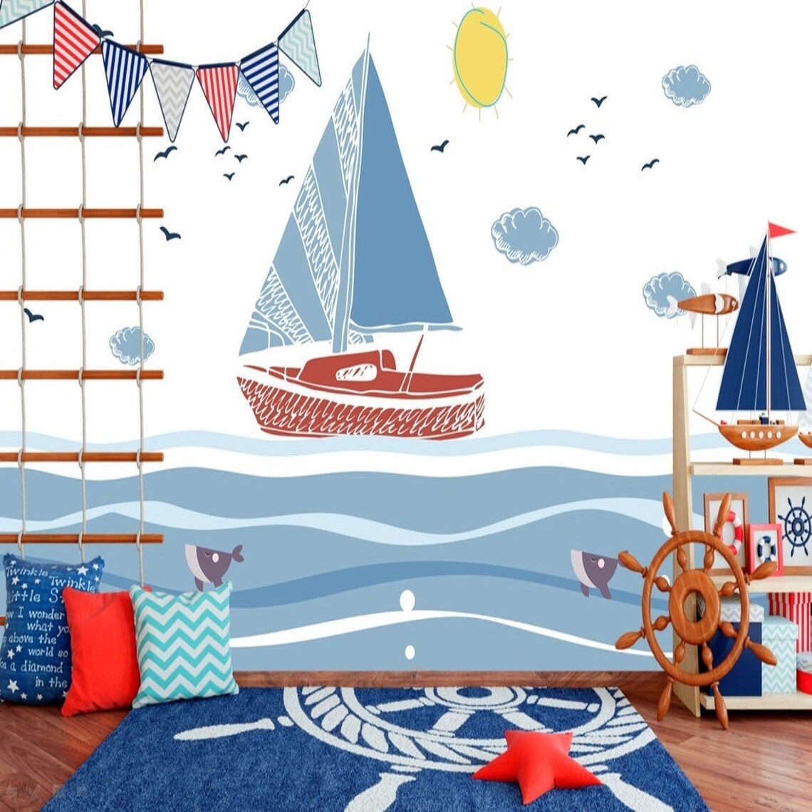 Papier Peint Marin <br/> Motif Bateau